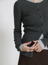 2WAYクルーネックリブシンプルカーディガン