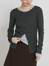 2WAYクルーネックリブシンプルカーディガン