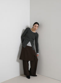 2WAYクルーネックリブシンプルカーディガン