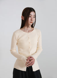 2WAYクルーネックリブシンプルカーディガン