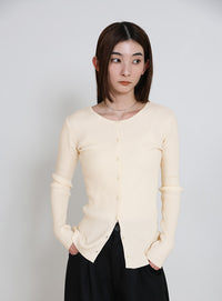 2WAYクルーネックリブシンプルカーディガン