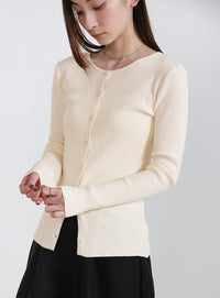 2WAYクルーネックリブシンプルカーディガン