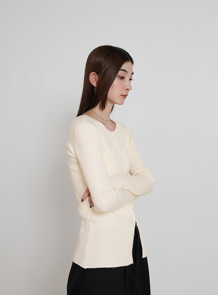 2WAYクルーネックリブシンプルカーディガン – SELECT MOCA