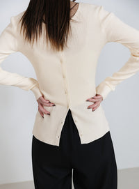 2WAYクルーネックリブシンプルカーディガン