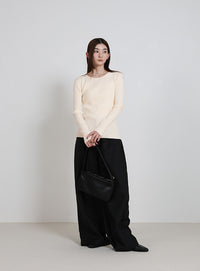 2WAYクルーネックリブシンプルカーディガン