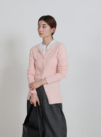 2WAYクルーネックリブシンプルカーディガン