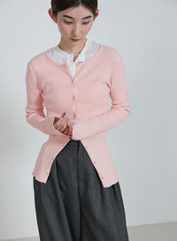 2WAYクルーネックリブシンプルカーディガン