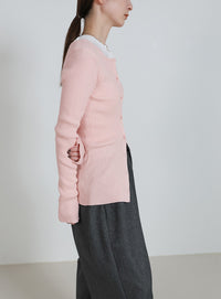 2WAYクルーネックリブシンプルカーディガン