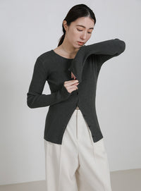 2WAYクルーネックリブシンプルカーディガン