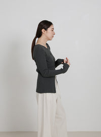 2WAYクルーネックリブシンプルカーディガン