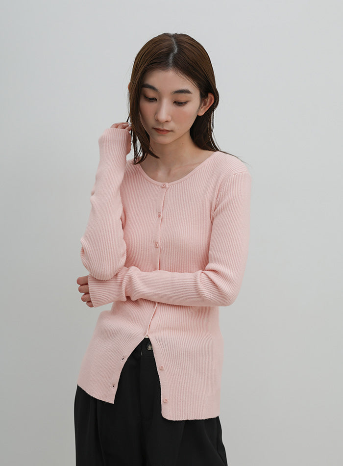 2WAYクルーネックリブシンプルカーディガン – SELECT MOCA