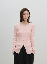 2WAYクルーネックリブシンプルカーディガン