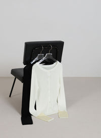 カフスシアークルーネックリブニットカーディガン