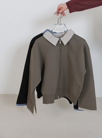 シャツカラードッキングダブルジップカーディガン