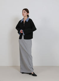 シャツカラードッキングダブルジップカーディガン