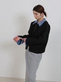 シャツカラードッキングダブルジップカーディガン