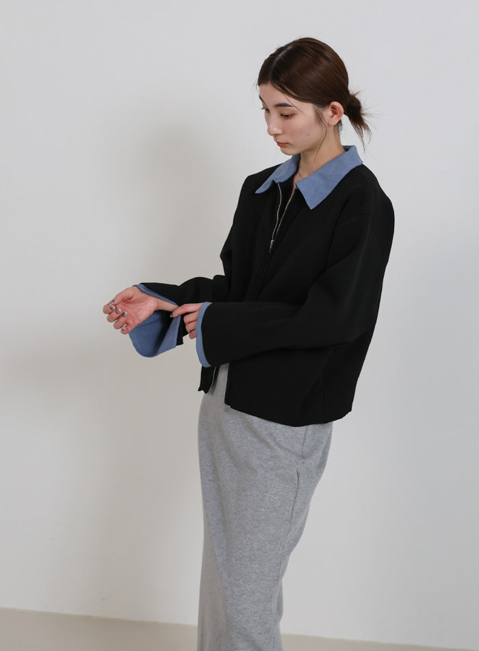 size44 ドッキングシャツカーディガン シャツカラードッキングダブルジップカーディガン – SELECT MOCA