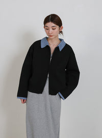 シャツカラードッキングダブルジップカーディガン