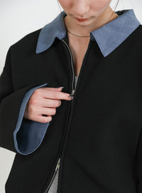 シャツカラードッキングダブルジップカーディガン