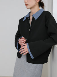 シャツカラードッキングダブルジップカーディガン