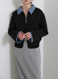 シャツカラードッキングダブルジップカーディガン