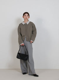 シャツカラードッキングダブルジップカーディガン