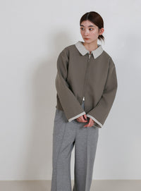 シャツカラードッキングダブルジップカーディガン