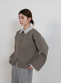 シャツカラードッキングダブルジップカーディガン