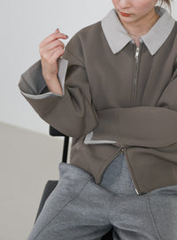 シャツカラードッキングダブルジップカーディガン