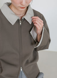 シャツカラードッキングダブルジップカーディガン