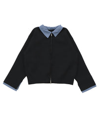 シャツカラードッキングダブルジップカーディガン