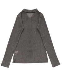 ボタンデザインポロメッシュカーディガン