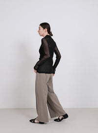 ボタンデザインポロメッシュカーディガン