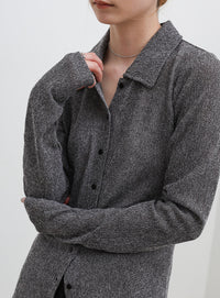 ボタンデザインポロメッシュカーディガン