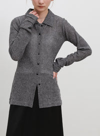 ボタンデザインポロメッシュカーディガン