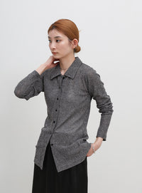 ボタンデザインポロメッシュカーディガン