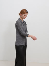 ボタンデザインポロメッシュカーディガン