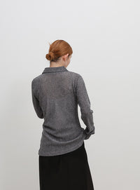 ボタンデザインポロメッシュカーディガン