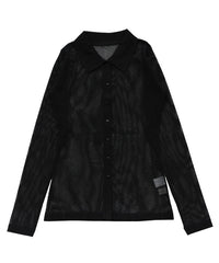 ボタンデザインポロメッシュカーディガン