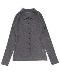 ボタンデザインポロメッシュカーディガン