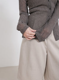 ボタンデザインポロメッシュカーディガン