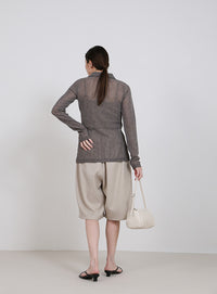 ボタンデザインポロメッシュカーディガン