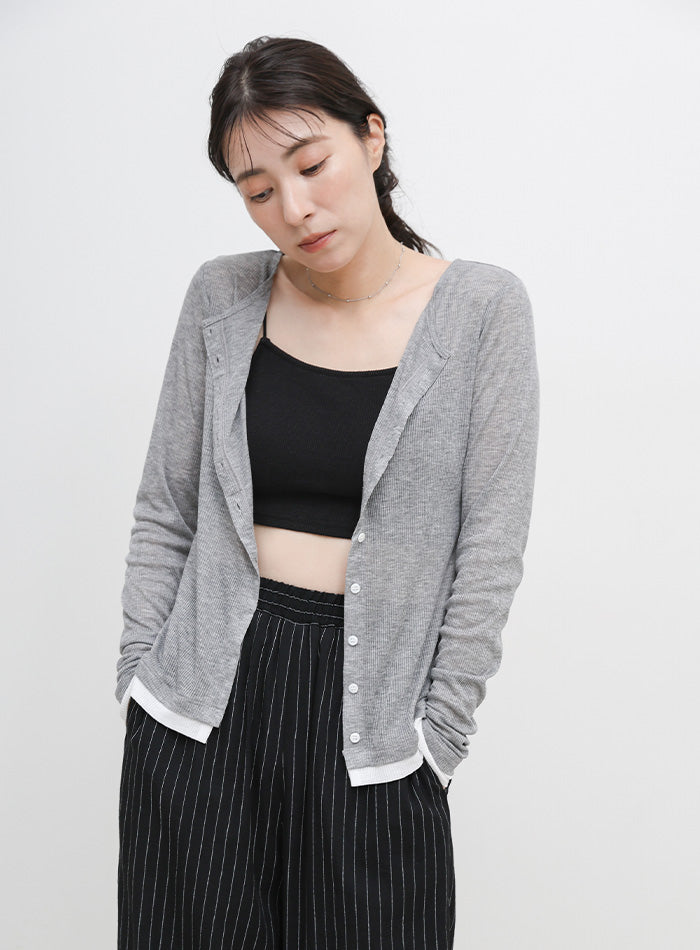 バイカラーシアーリブカーディガン – SELECT MOCA
