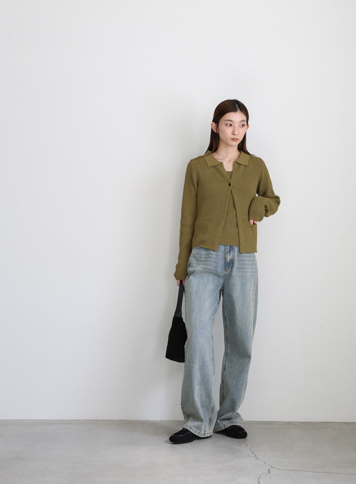 ポロカーディガンニットセット