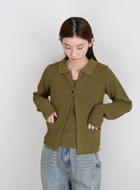 ポロカーディガンニットセット