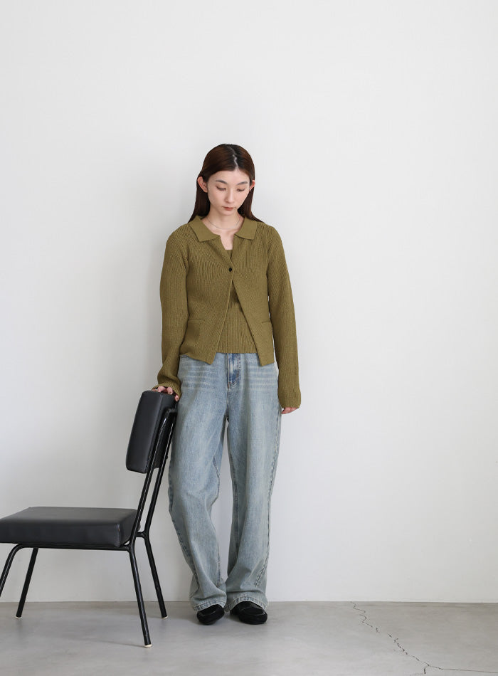 ポロカーディガンニットセット