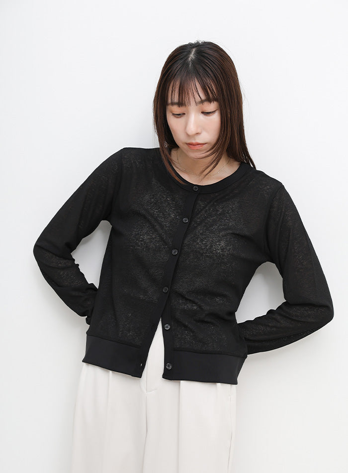 バイカラークルーネックシアーカーディガン – SELECT MOCA