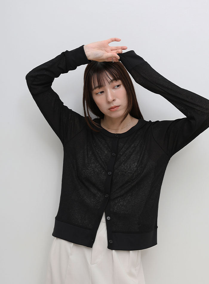冷房対策】バイカラークルーネックシアーカーディガン – SELECT MOCA