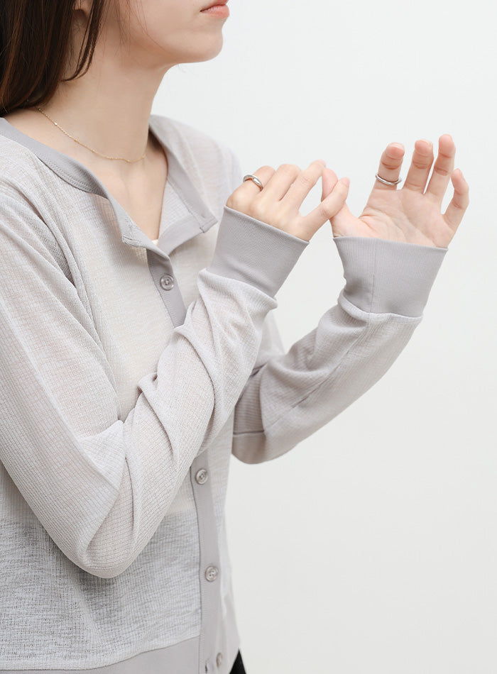 バイカラークルーネックシアーカーディガン – SELECT MOCA