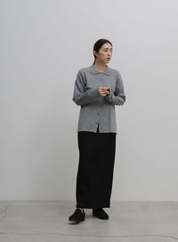 襟付きニットロングカーディガン